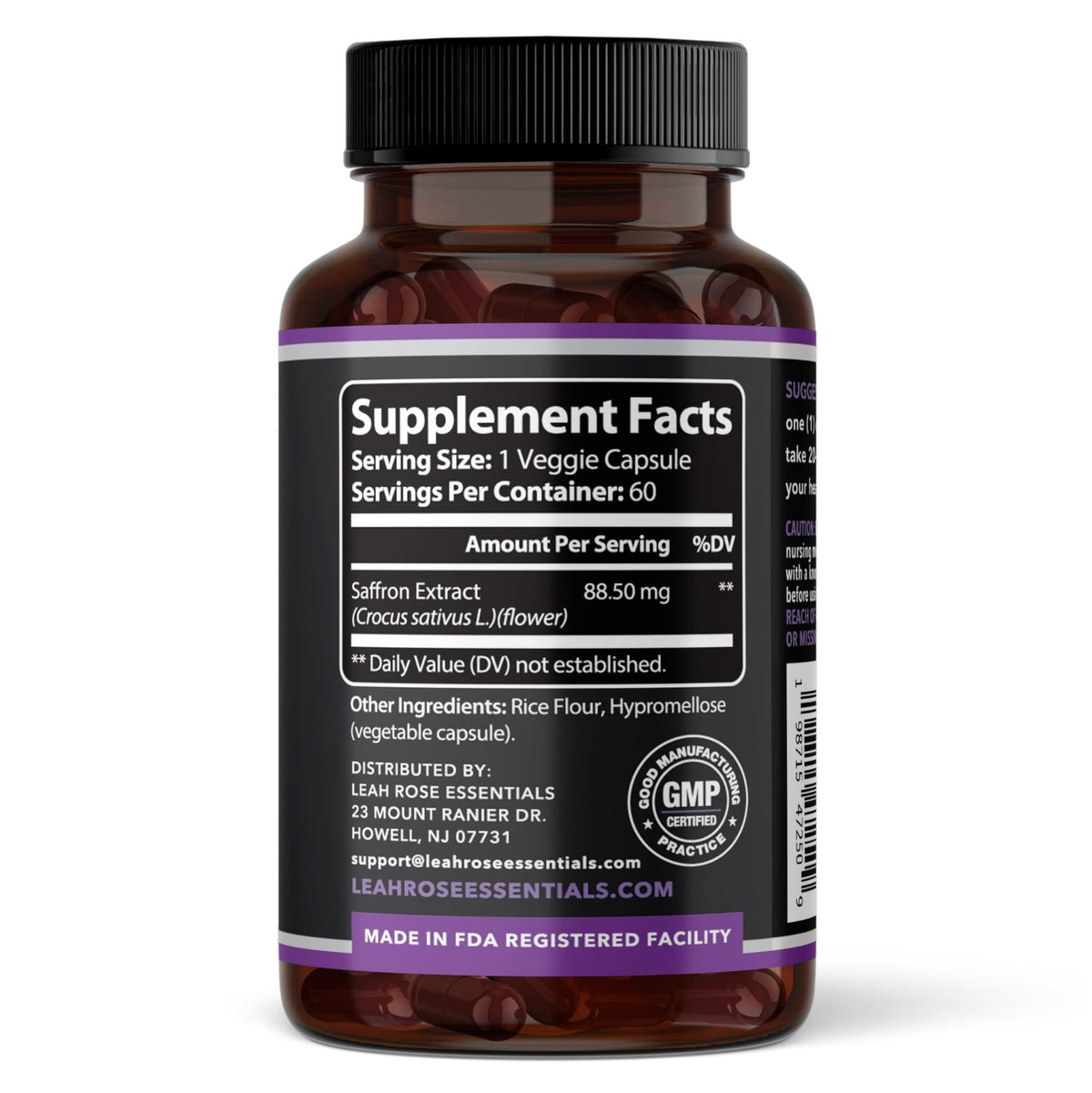 Leah Rose Essentials Saffron Supplement 88.5mg | Mood, Focus, and Stress Support | 60 Premium Saffron Extract Capsules | Made in the USA | 3rd Party Lab Tested | Non-GMO, Vegan, Gluten-Free - FENGGESTORE20