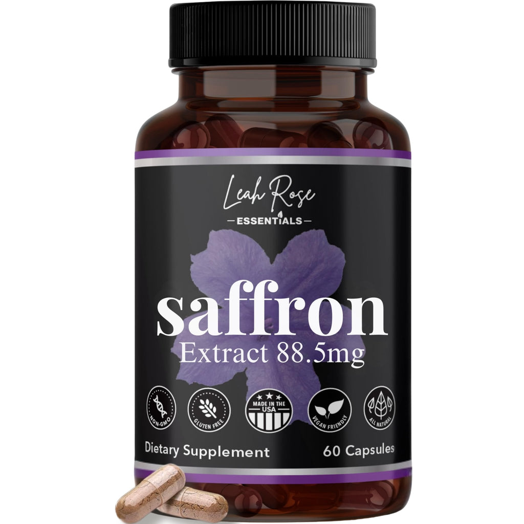 Leah Rose Essentials Saffron Supplement 88.5mg | Mood, Focus, and Stress Support | 60 Premium Saffron Extract Capsules | Made in the USA | 3rd Party Lab Tested | Non-GMO, Vegan, Gluten-Free - FENGGESTORE20