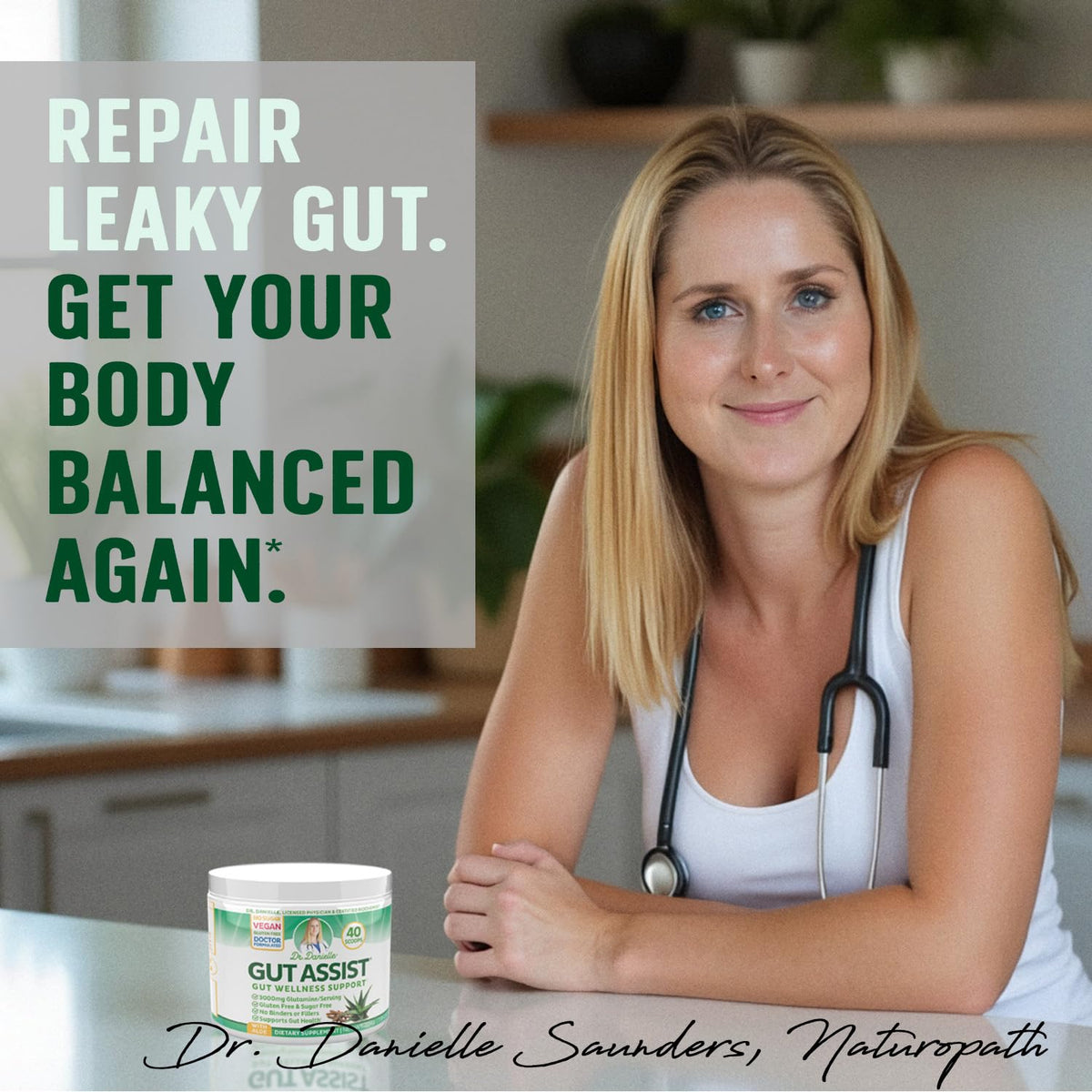 Leaky Gut Support Powder | L-Glutamine Gut Lining Digestive Drink Mix | Gluten-Free Doctor Crafted Botanical Formula | Gut Assist by Dr. Danielle - FENGGESTORE20