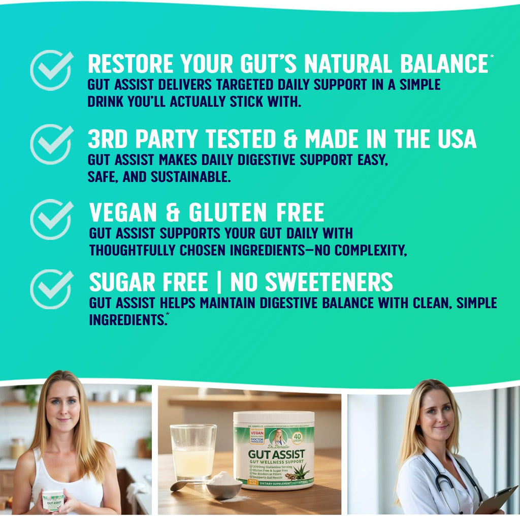 Leaky Gut Support Powder | L-Glutamine Gut Lining Digestive Drink Mix | Gluten-Free Doctor Crafted Botanical Formula | Gut Assist by Dr. Danielle - FENGGESTORE20