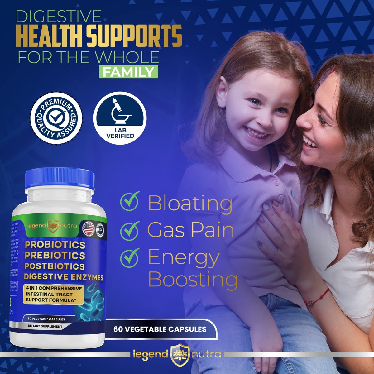 Legend Nutra Probiotics Prebiotics Postbiotics Digestive Enzymes 4 in 1 Formula 60 Count (Pack of 1) - FENGGESTORE20