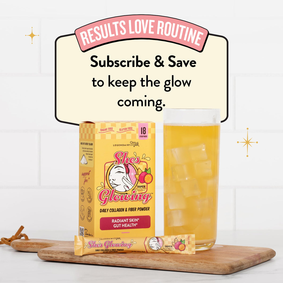 Legendairy Milk She’s Glowing Collagen Peptides Powder with Prebiotic Fiber, Tropical Drink Mix Supplement for Women, - FENGGESTORE20