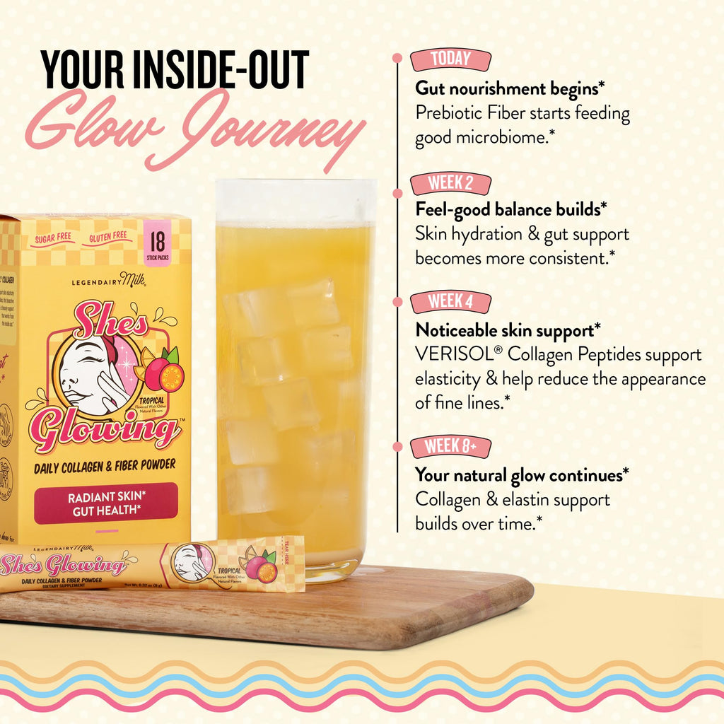 Legendairy Milk She’s Glowing Collagen Peptides Powder with Prebiotic Fiber, Tropical Drink Mix Supplement for Women, - FENGGESTORE20