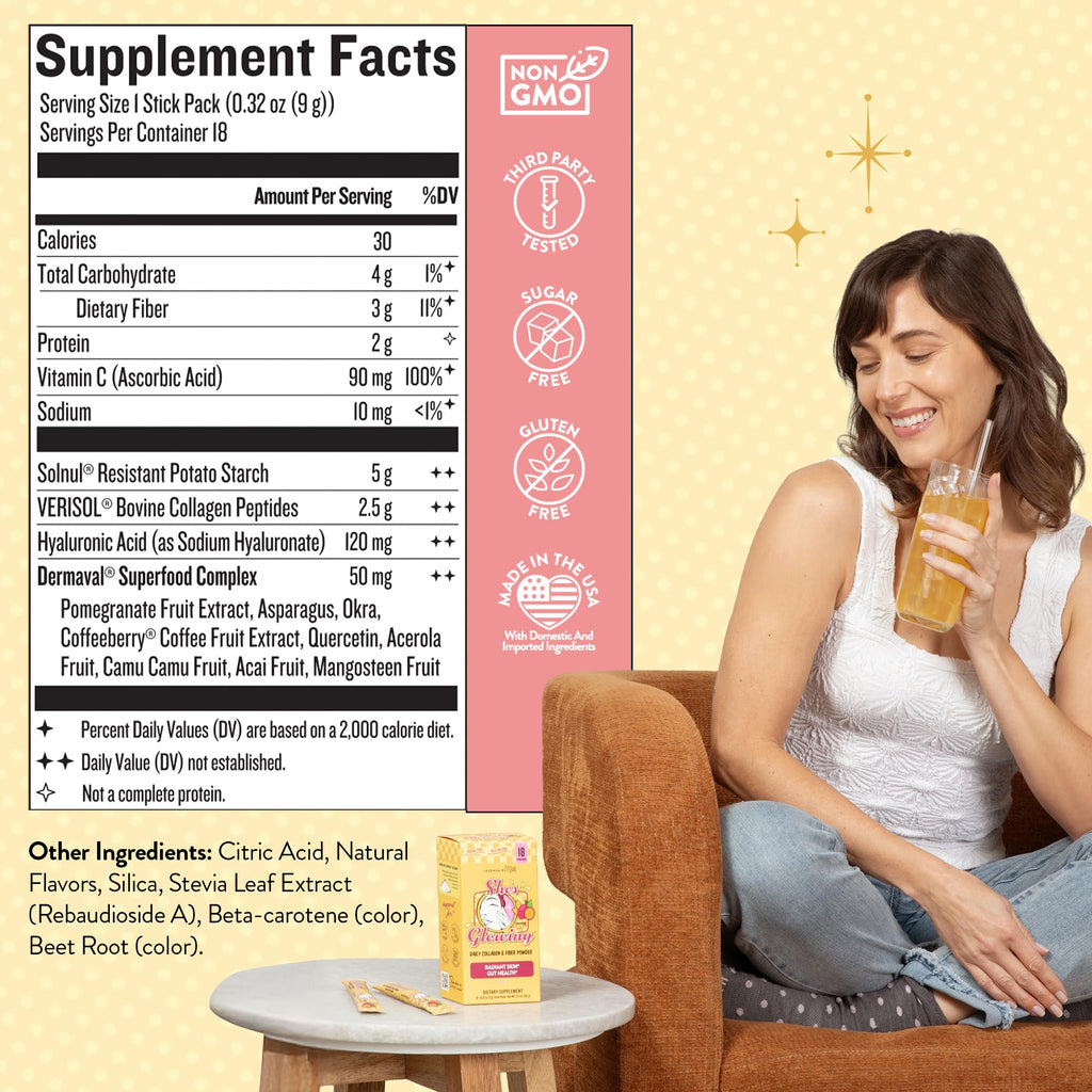 Legendairy Milk She’s Glowing Collagen Peptides Powder with Prebiotic Fiber, Tropical Drink Mix Supplement for Women, - FENGGESTORE20
