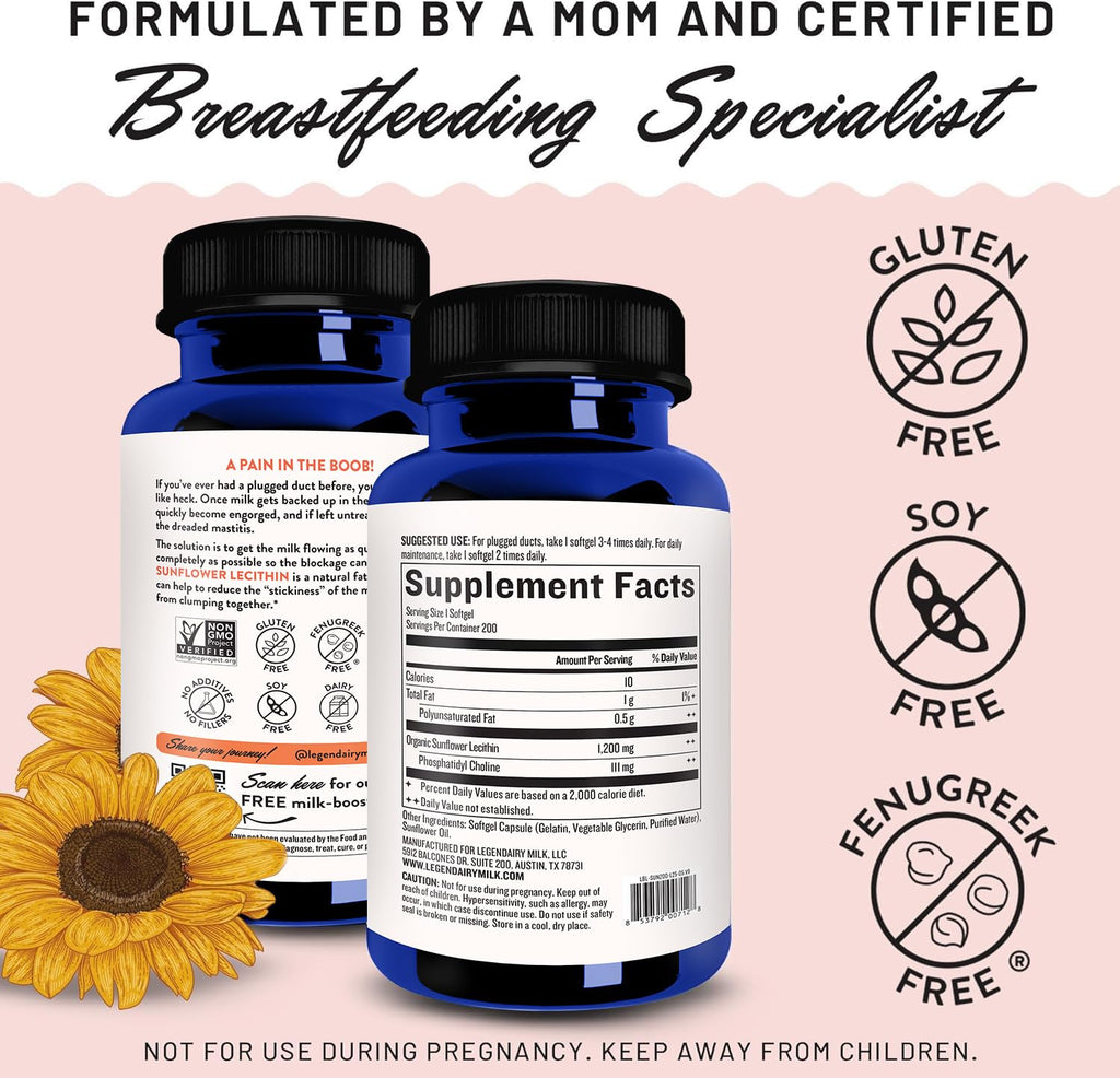 Legendairy Milk Sunflower Lecithin 1200mg, Lactation Support, Sunflower Lecithin Supplement for Clogged Milk Ducts - FENGGESTORE20