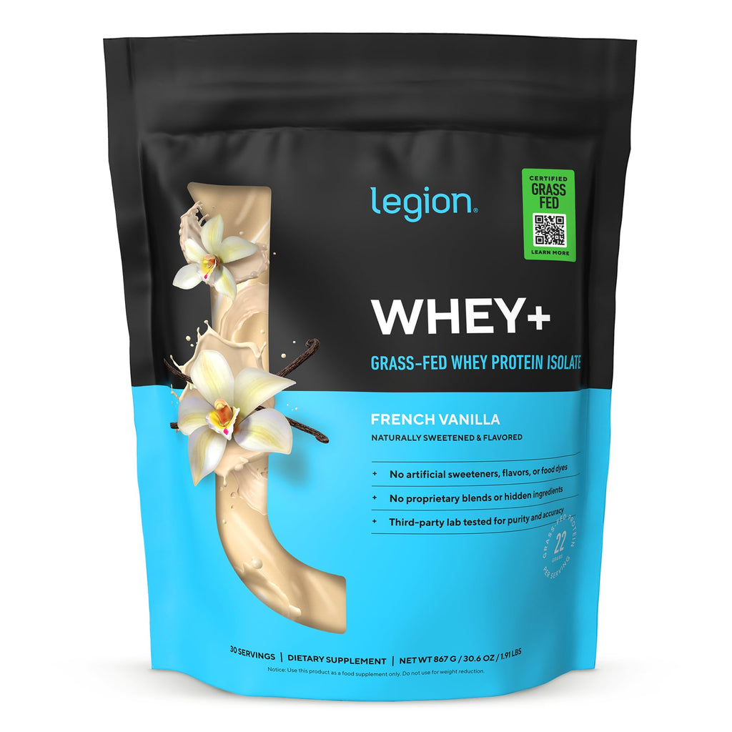 LEGION Whey+ Protein Whey Isolate from Grass Fed Cows (French Vanilla, 30 Servings) - Whey Protein Isolate Powder, Low Calorie, Non-GMO, Sugar Free, Lactose and Gluten Free, All Natural Protein Powder - FENGGESTORE20