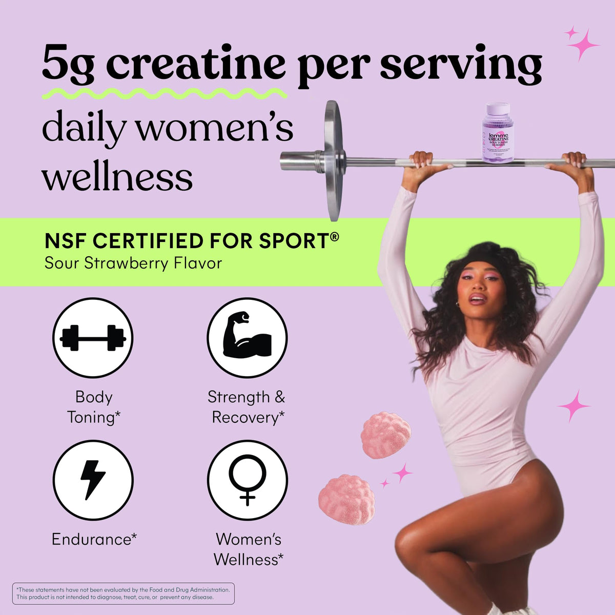 Lemme Creatine Monohydrate Gummies for Women and Men, 5g Dose to Support Lean Muscle, Strength, Recovery, Cognitive Health, w/Ginseng for Absorption - FENGGESTORE20