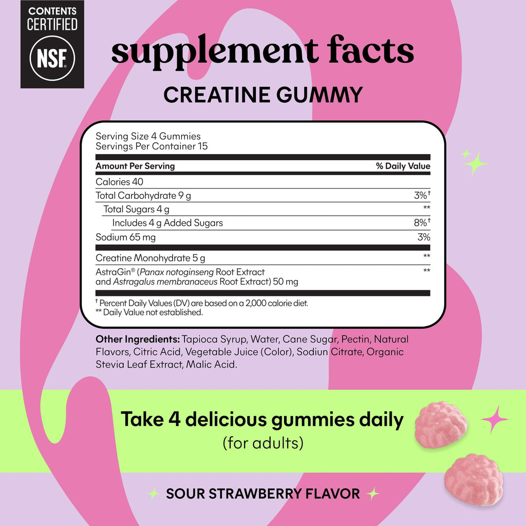 Lemme Creatine Monohydrate Gummies for Women and Men, 5g Dose to Support Lean Muscle, Strength, Recovery, Cognitive Health, w/Ginseng for Absorption - FENGGESTORE20