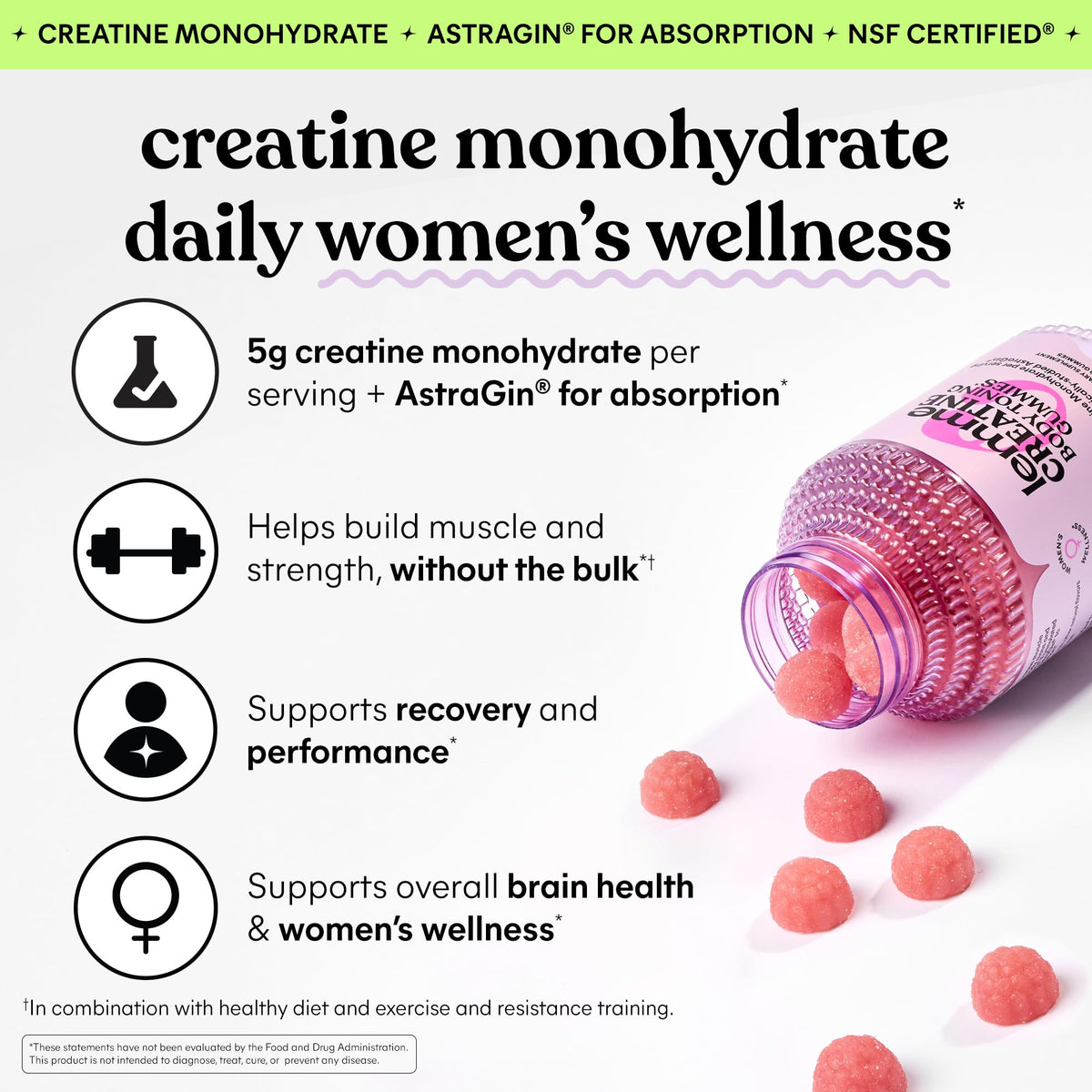 Lemme Creatine Monohydrate Gummies for Women and Men, 5g Dose to Support Lean Muscle, Strength, Recovery, Cognitive Health, w/Ginseng for Absorption - FENGGESTORE20