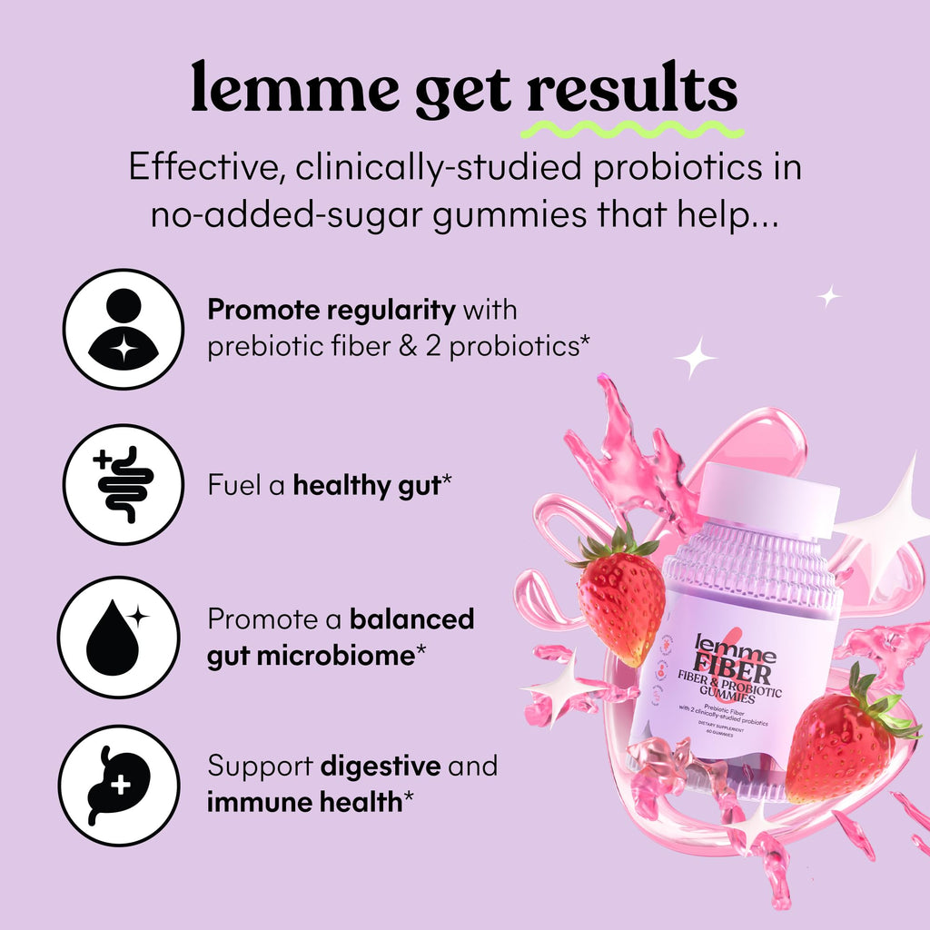 Lemme Fiber & Probiotic Gummies for Adults, Promotes Regularity & Digestive Health, No Sugar Added Strawberry Flavor, 4g Prebiotic Fiber & Clinically - FENGGESTORE20