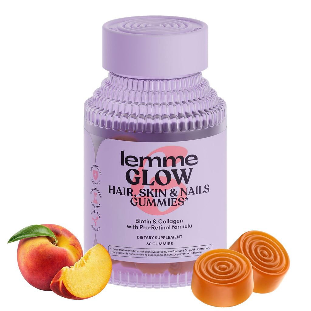 Lemme Glow Collagen Gummies for Thick Hair, Strong Nails & Healthy Skin with Multi-Collagen Peptides, Biotin, Trace Minerals, Zinc, Vitamins A, C & E - FENGGESTORE20