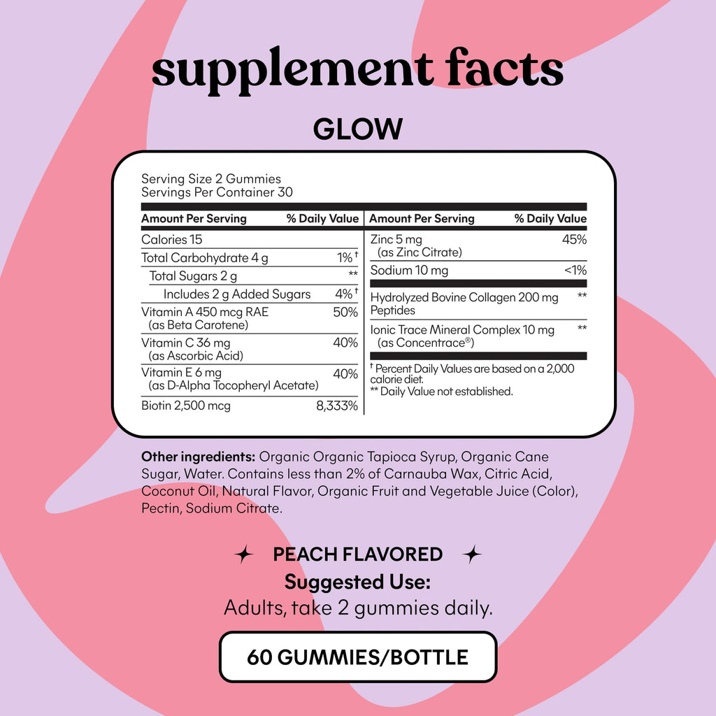 Lemme Glow Collagen Gummies for Thick Hair, Strong Nails & Healthy Skin with Multi-Collagen Peptides, Biotin, Trace Minerals, Zinc, Vitamins A, C & E - FENGGESTORE20