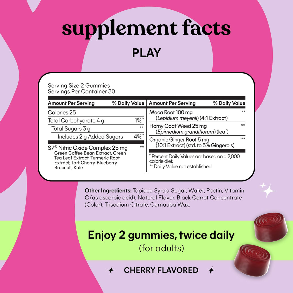 Lemme Play Daily Intimacy Gummies for Women and Men w/Clinically-Studied S7 Nitric Oxide Complex for Healthy Blood Flow - FENGGESTORE20