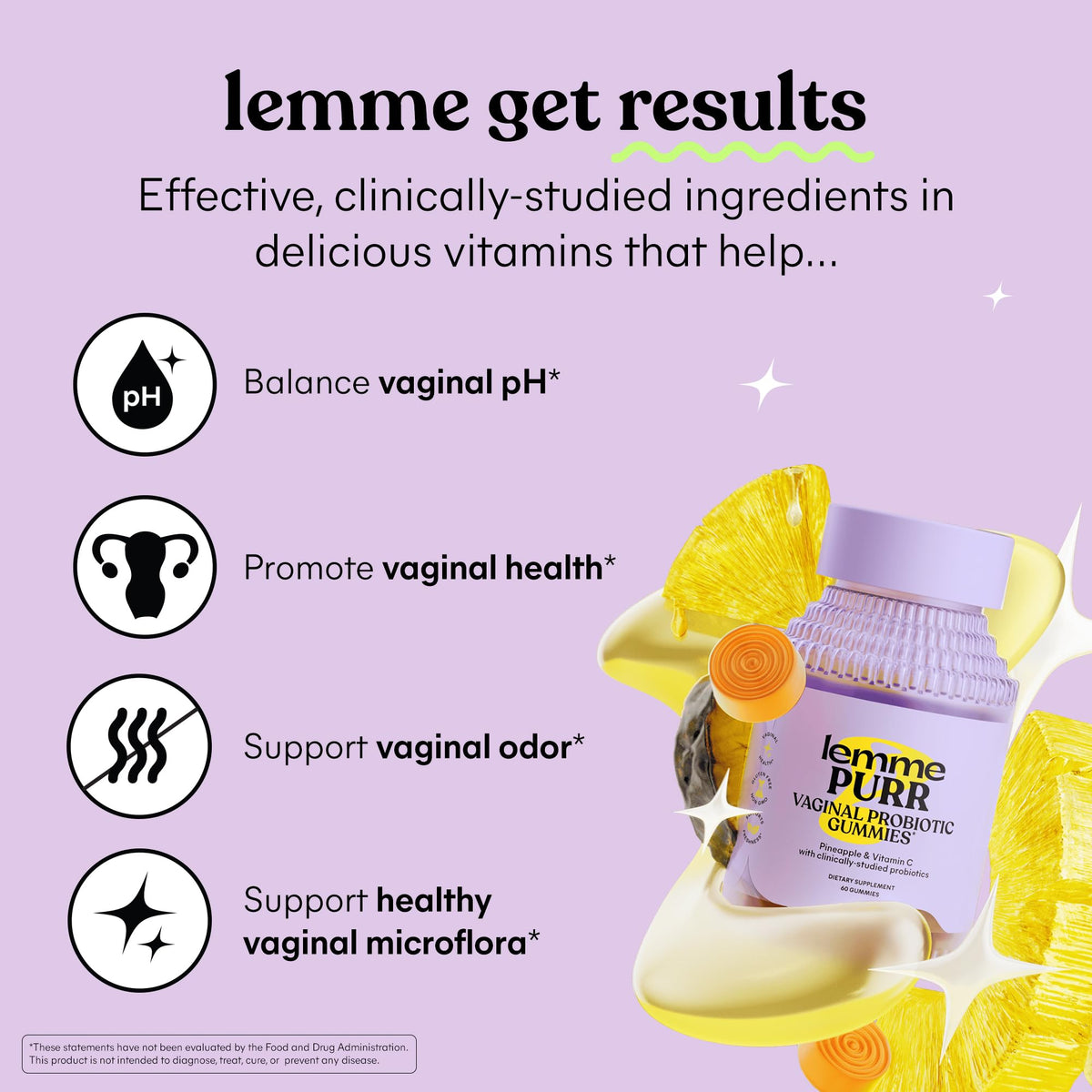 Lemme Purr Vaginal Probiotic Gummies for Women - Balanced pH, Healthy Odor, Yeast Balance & Flora Support - FENGGESTORE20