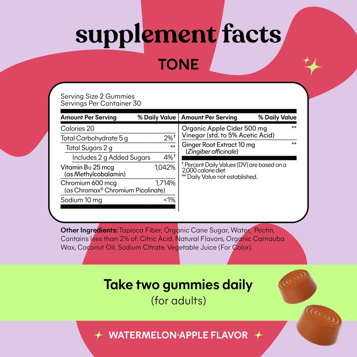 Lemme Tone Metabolism Gummies, Apple Cider Vinegar, Clinically Studied Chromium, B12, Ginger Root Extract, Promote Lean Body Mass - FENGGESTORE20