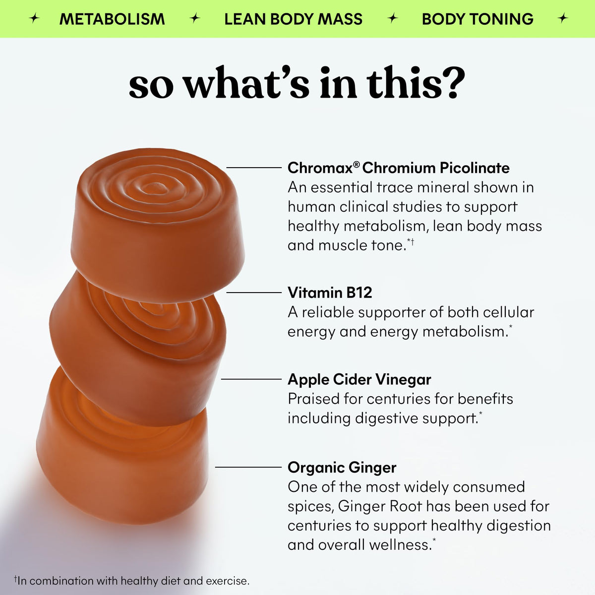 Lemme Tone Metabolism Gummies, Apple Cider Vinegar, Clinically Studied Chromium, B12, Ginger Root Extract, Promote Lean Body Mass - FENGGESTORE20