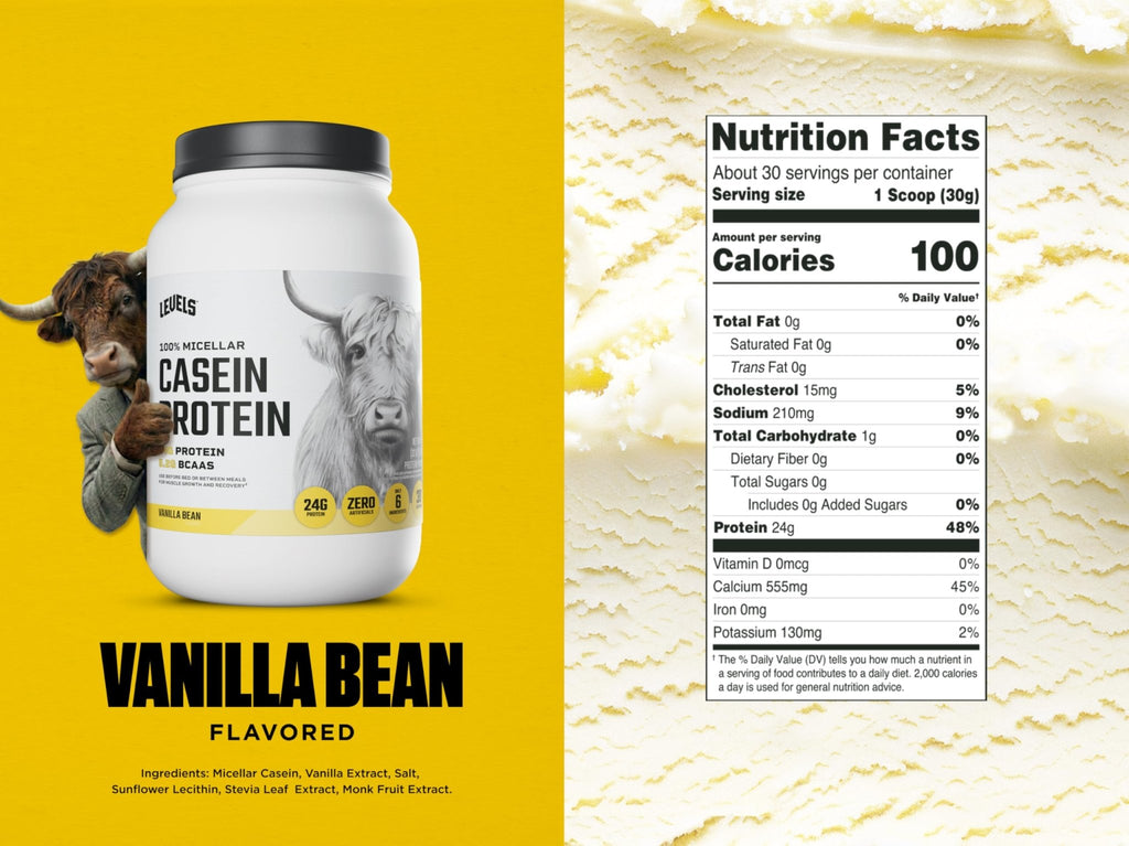 Levels 100% Micellar Casein Protein, Hormone Free, Vanilla Bean, 2LB - FENGGESTORE20