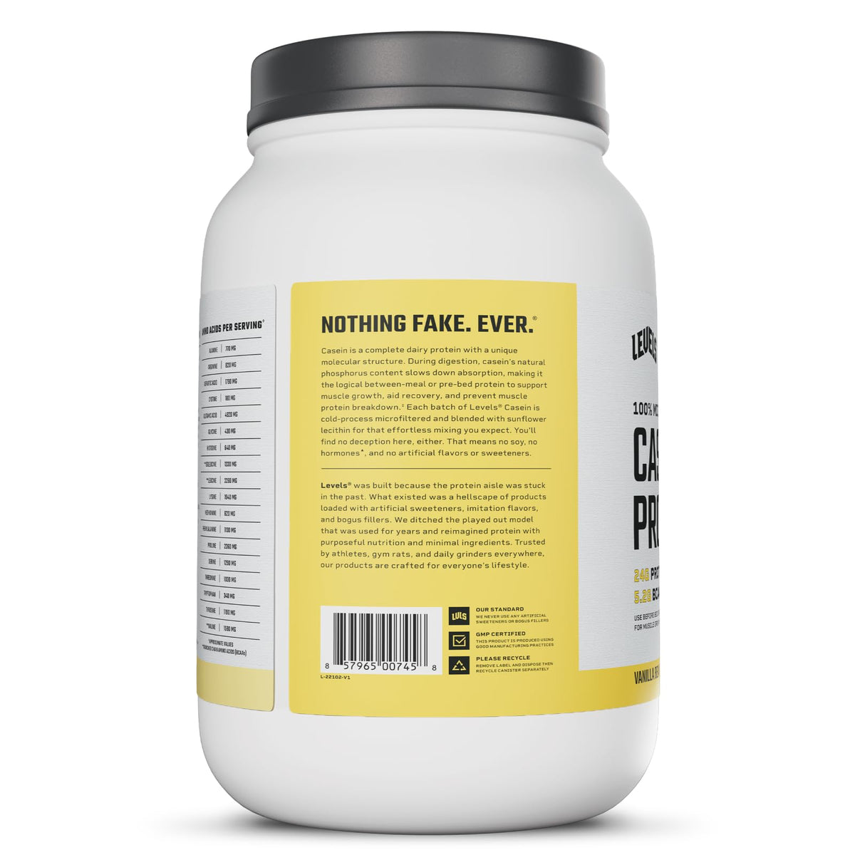 Levels 100% Micellar Casein Protein, Hormone Free, Vanilla Bean, 2LB - FENGGESTORE20