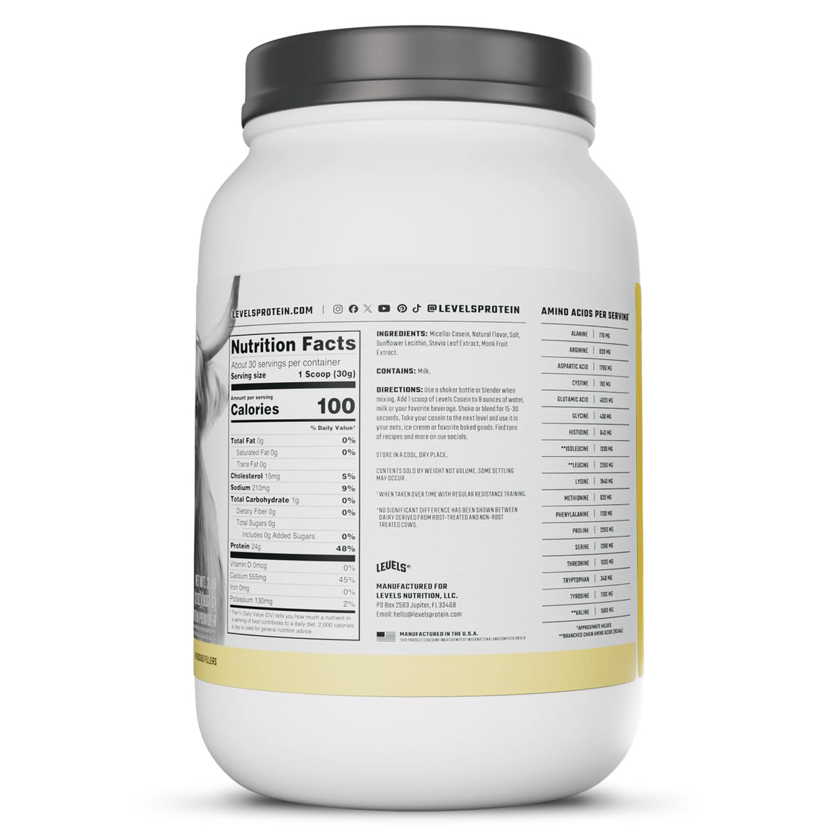 Levels 100% Micellar Casein Protein, Hormone Free, Vanilla Bean, 2LB - FENGGESTORE20