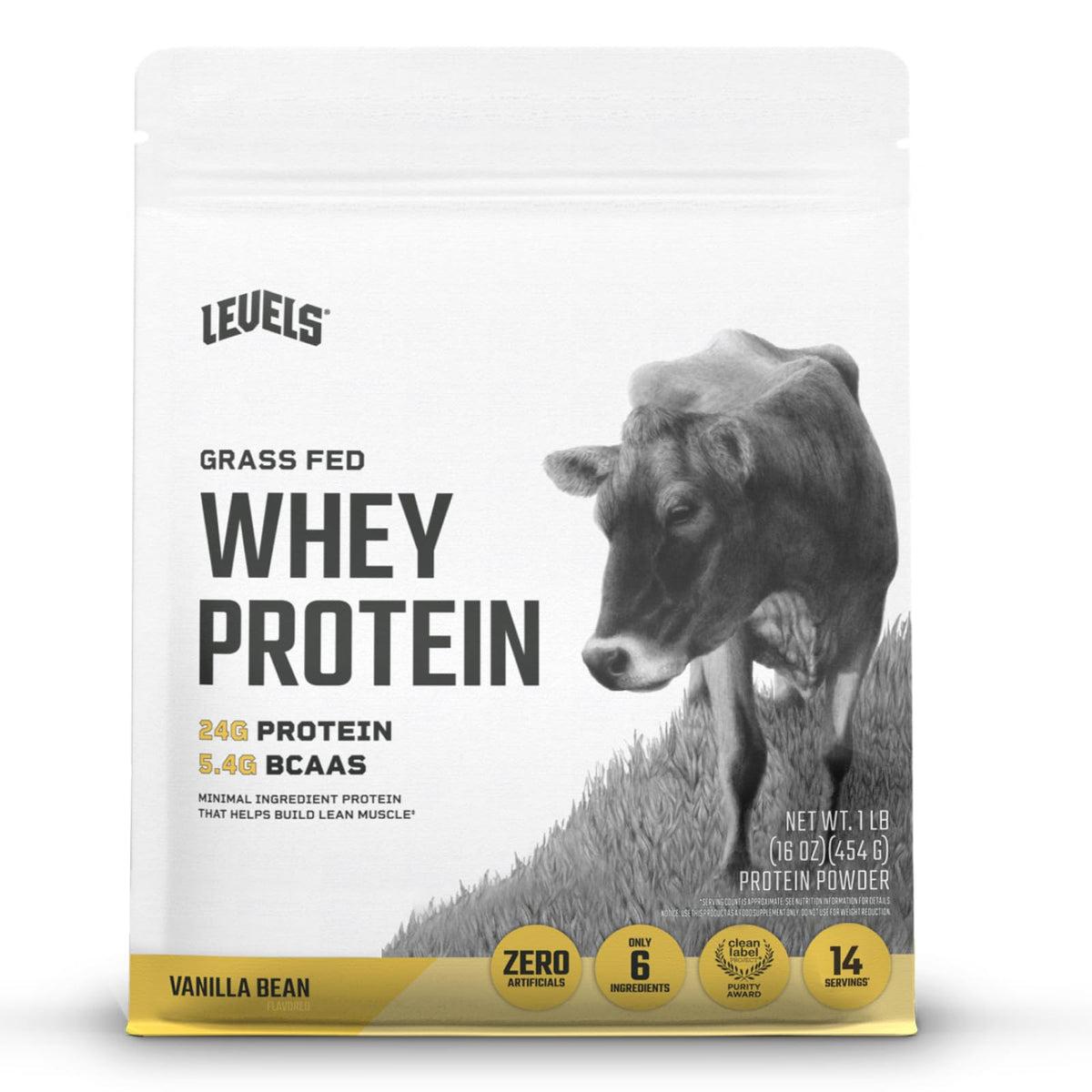 Levels Grass Fed Whey Protein Powder, No Artificials, 24G of Protein, Vanilla Bean, 1LB - FENGGESTORE20