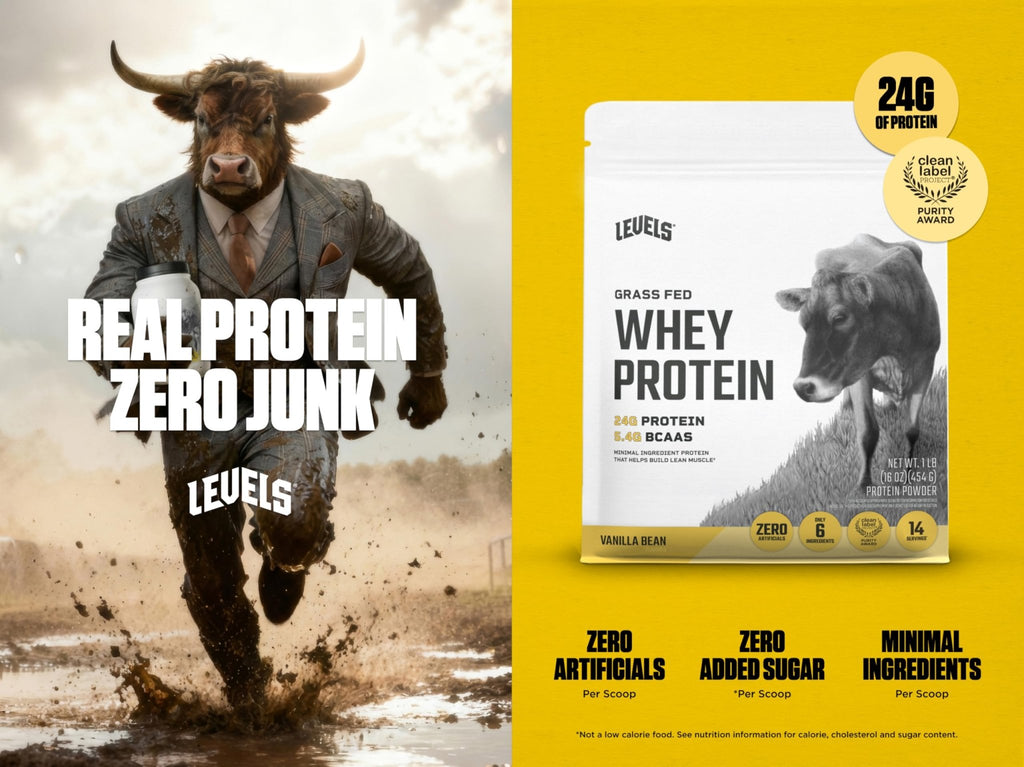 Levels Grass Fed Whey Protein Powder, No Artificials, 24G of Protein, Vanilla Bean, 1LB - FENGGESTORE20