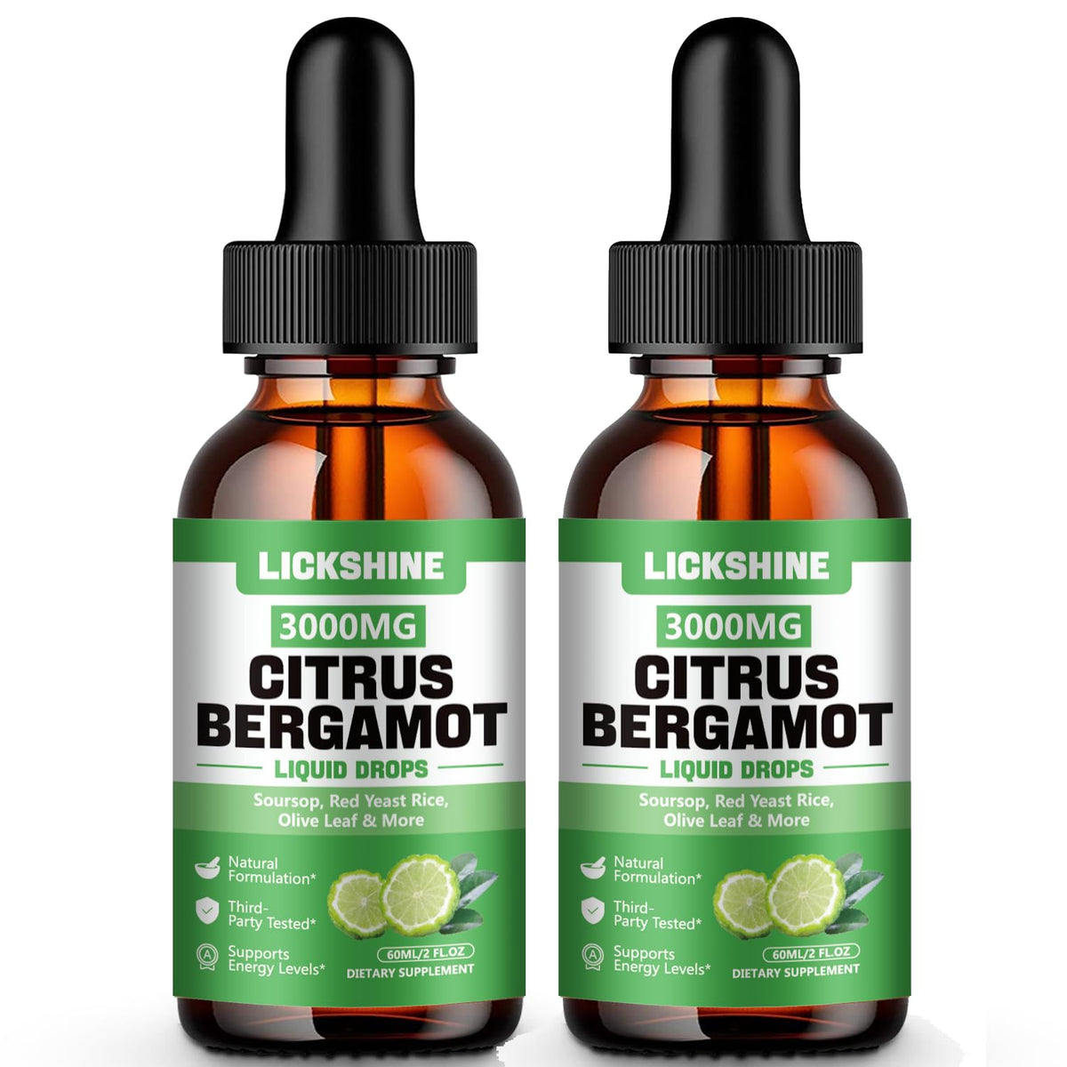 lickshine 2 Pack 3000mg Citrus Bergamot Liquid Drops - High Absorption - Cholesterol Lowering Supplement for Immune Support Anti-Aging, - FENGGESTORE20