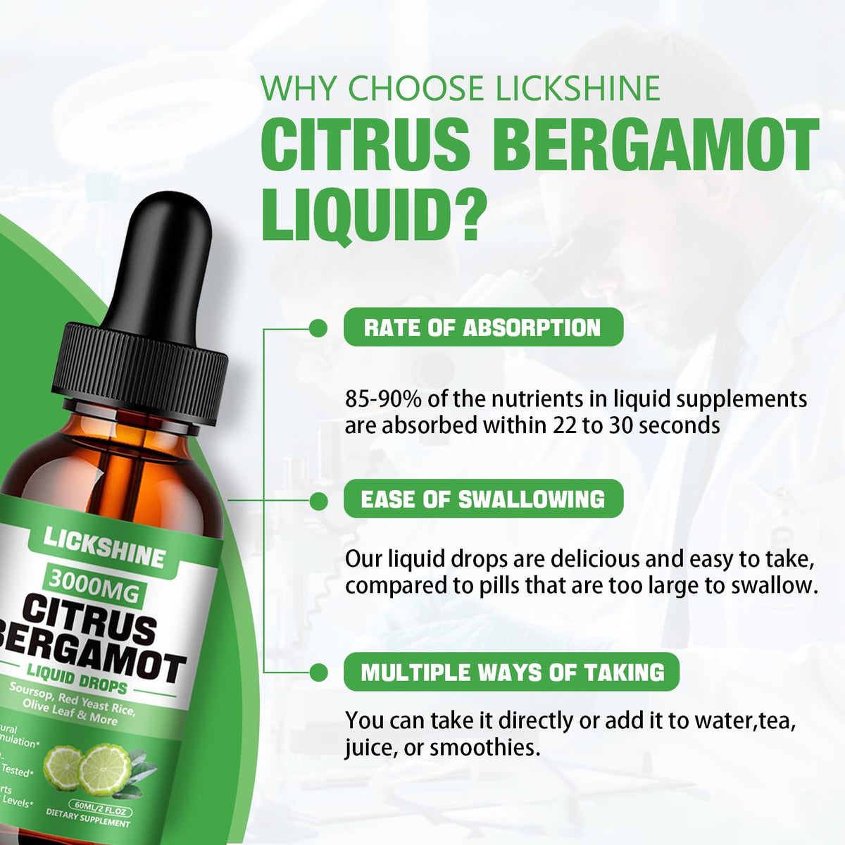 lickshine 2 Pack 3000mg Citrus Bergamot Liquid Drops - High Absorption - Cholesterol Lowering Supplement for Immune Support Anti-Aging, - FENGGESTORE20