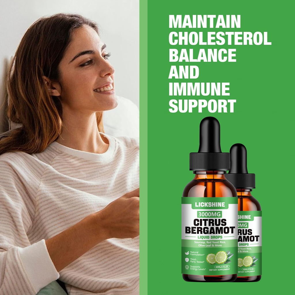 lickshine 2 Pack 3000mg Citrus Bergamot Liquid Drops - High Absorption - Cholesterol Lowering Supplement for Immune Support Anti-Aging, - FENGGESTORE20