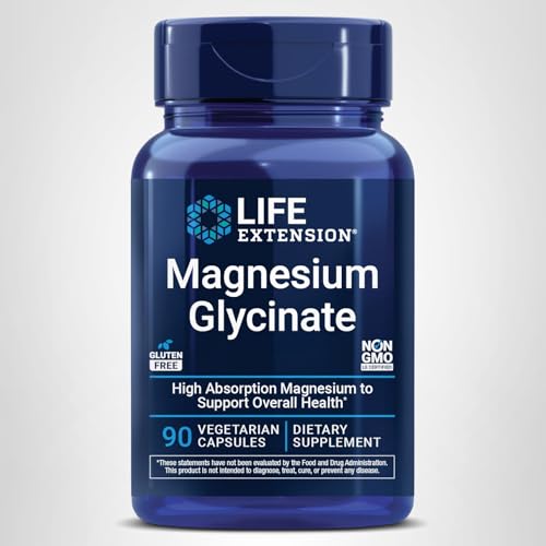 Life Extension Magnesium Glycinate, Heart Health, Bone Health, Nerve and Muscle Support, Highly absorbable, Gluten-Free, Non-GMO, Vegetarian, 90 Capsules - FENGGESTORE20