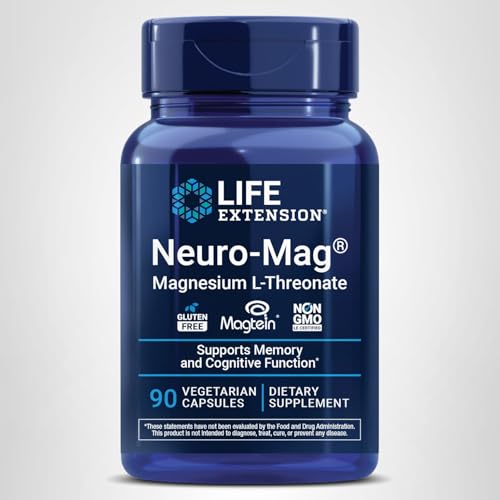 Life Extension Neuro-Mag Magnesium L-Threonate, Memory Health, Quick Thinking, Cognitive Health Support, Vegetarian, Non-GMO, 90 Vegetarian Capsules (144 mg from 2000 mg Magtein magnesium L-threonate - FENGGESTORE20