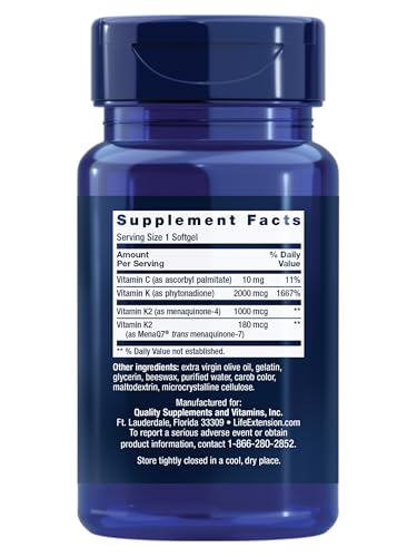 Life Extension Super K, Vitamin K Supplement, 2000 Mcg Vitamin K and 1180 Mcg Vitamin K2, Heart Health, Once-Daily, 90 Softgels - FENGGESTORE20