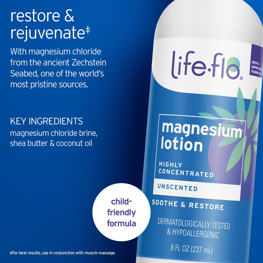 LIFE-FLO Unscented Magnesium Lotion - Highly Concentrated Magnesium Lotion for Kids and Adults - Soothes Overworked Muscles - FENGGESTORE20