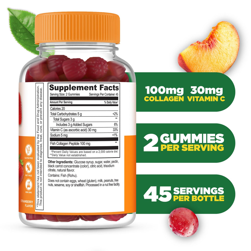 Lifeable Collagen Peptides Gummies | 100mg with Vitamin C | Great Tasting Collagen Supplements | Vegetarian Hair Skin and Nails Gummies | Collagen Gummies for Adults, Men, Women | 90 Gummies - FENGGESTORE20