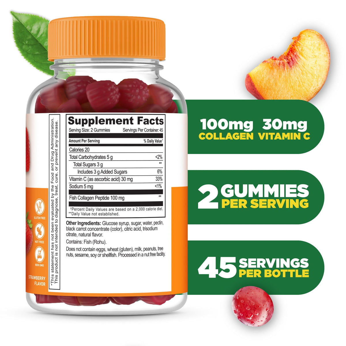 Lifeable Collagen Peptides Gummies | 100mg with Vitamin C | Great Tasting Collagen Supplements | Vegetarian Hair Skin and Nails Gummies | Collagen Gummies for Adults, Men, Women | 90 Gummies - FENGGESTORE20