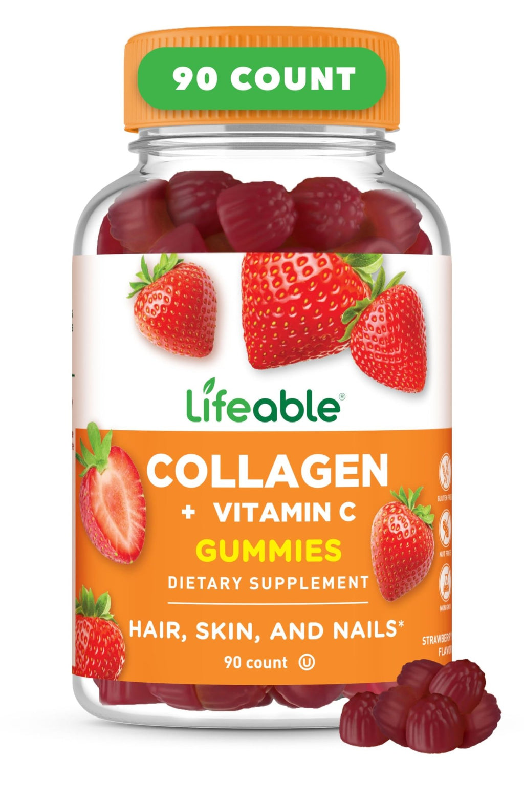 Lifeable Collagen Peptides Gummies | 100mg with Vitamin C | Great Tasting Collagen Supplements | Vegetarian Hair Skin and Nails Gummies | Collagen Gummies for Adults, Men, Women | 90 Gummies - FENGGESTORE20