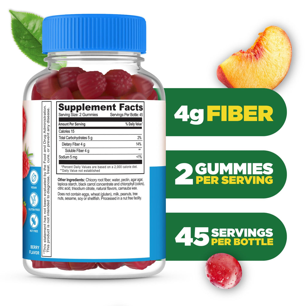 Lifeable Sugar Free Fiber Gummies for Adults | 4g | Great Tasting Fiber Supplement Gummies | Keto Friendly, Gluten Free, Vegan, Non GMO Prebiotic Fiber | for Digestive Health | 90 Gummies - FENGGESTORE20