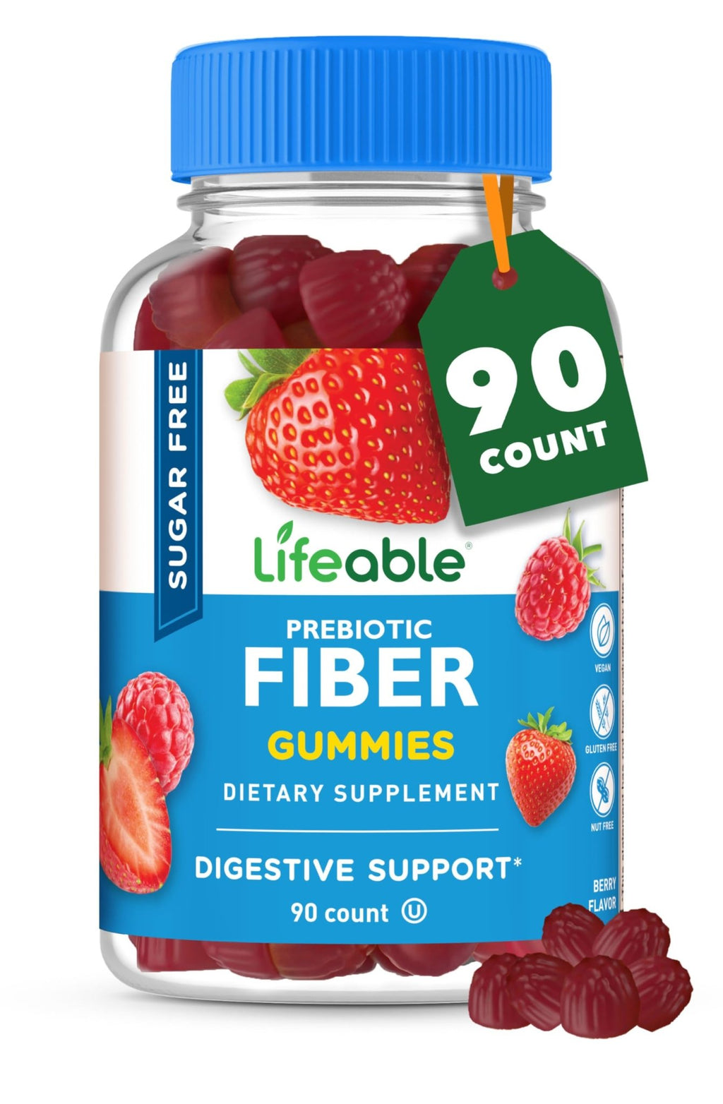 Lifeable Sugar Free Fiber Gummies for Adults | 4g | Great Tasting Fiber Supplement Gummies | Keto Friendly, Gluten Free, Vegan, Non GMO Prebiotic Fiber | for Digestive Health | 90 Gummies - FENGGESTORE20
