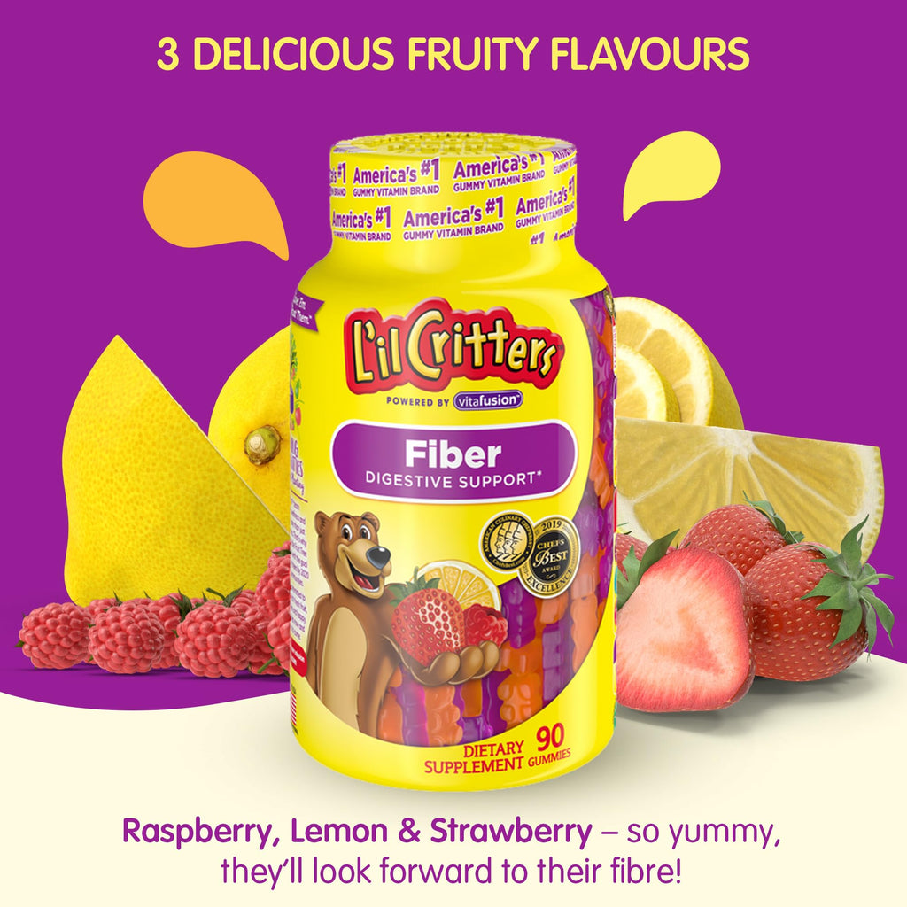 L’il Critters Fiber Daily Gummy Supplement for Kids, for Digestive Support, Berry and Lemon Flavors, 90 Gummies - FENGGESTORE20