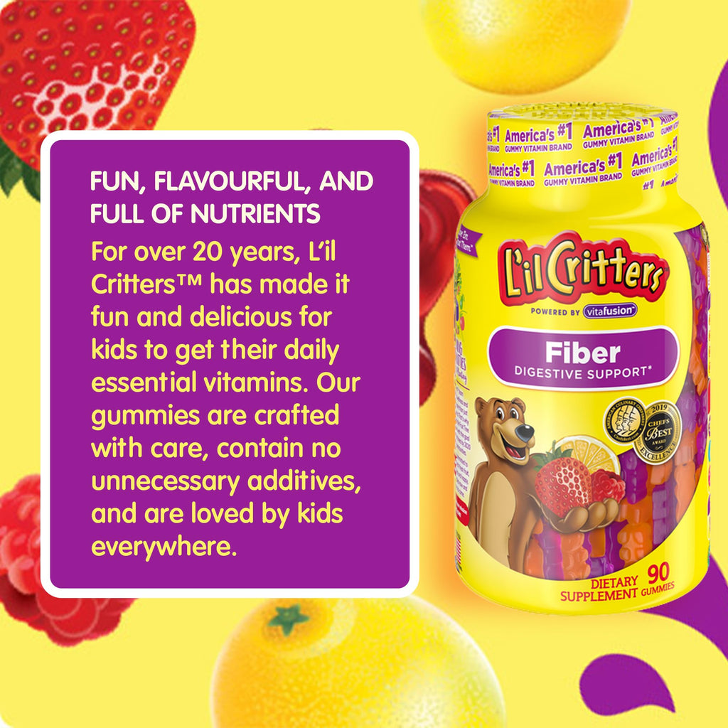 L’il Critters Fiber Daily Gummy Supplement for Kids, for Digestive Support, Berry and Lemon Flavors, 90 Gummies - FENGGESTORE20