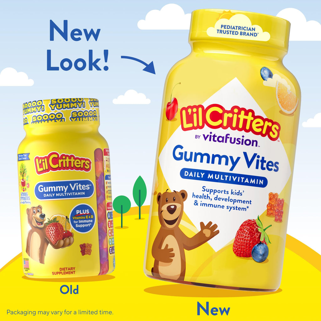 L'il Critters Gummy Vites Daily Kids Multivitamins Assorted Fruit Flavors for Ages 2+ Toddlers & Kids, Gummy Vitamin with Vitamin C and D - FENGGESTORE20