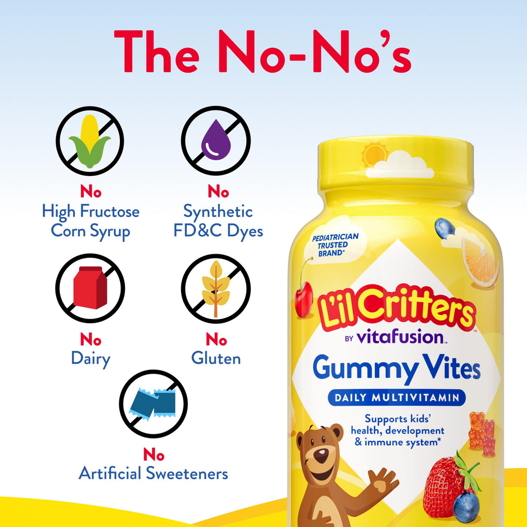 L'il Critters Gummy Vites Daily Kids Multivitamins Assorted Fruit Flavors for Ages 2+ Toddlers & Kids, Gummy Vitamin with Vitamin C and D - FENGGESTORE20