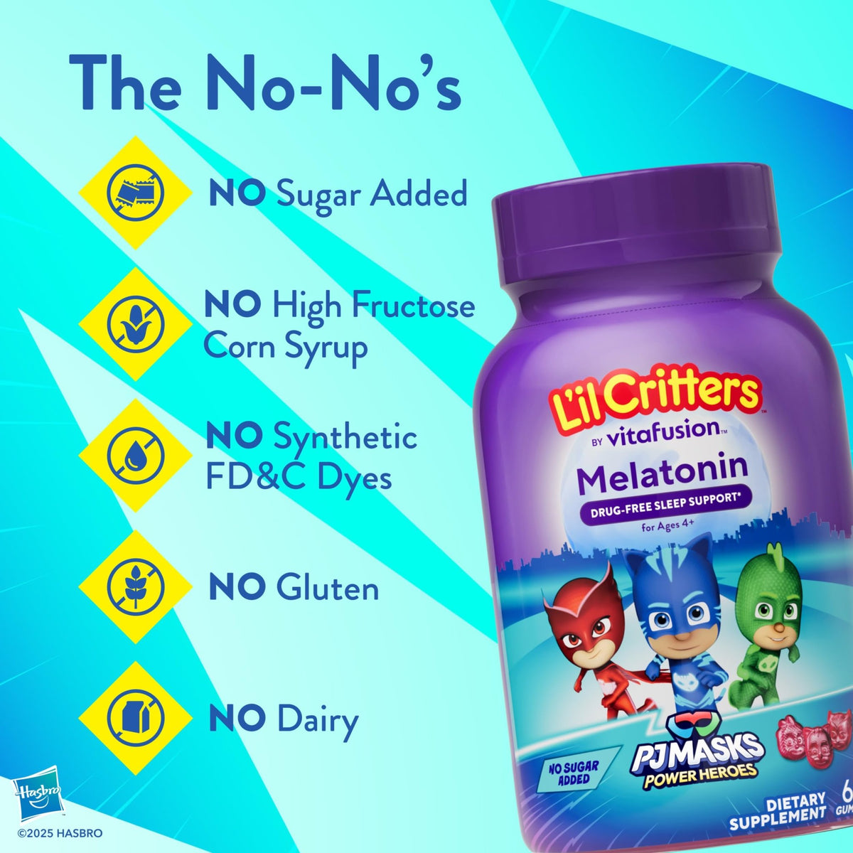 L'il Critters PJ Masks Melatonin Gummy Supplements, 60 Gummies - FENGGESTORE20