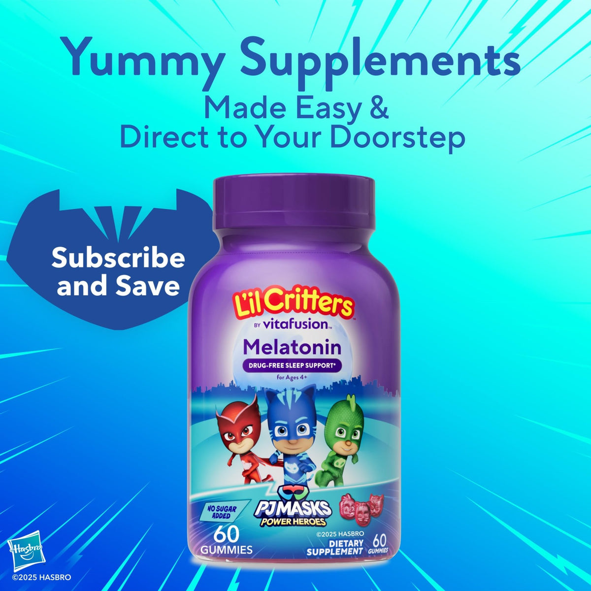 L'il Critters PJ Masks Melatonin Gummy Supplements, 60 Gummies - FENGGESTORE20