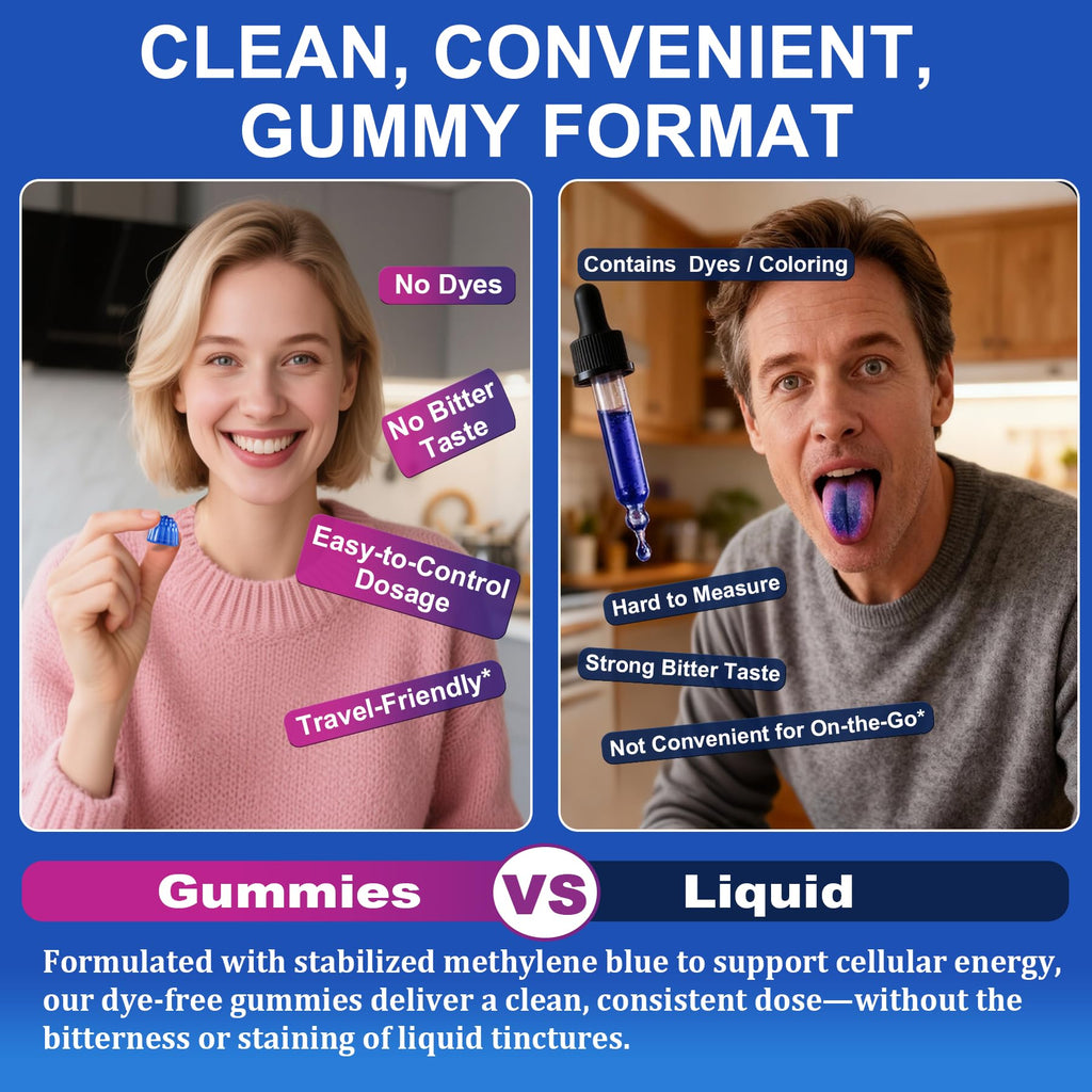 LILICARE Methylene Blue Gummies 7mg Per Serving for Humans | Upgraded Antioxidant & Brain Booster Supplement for Cognitive Function, Energy - FENGGESTORE20