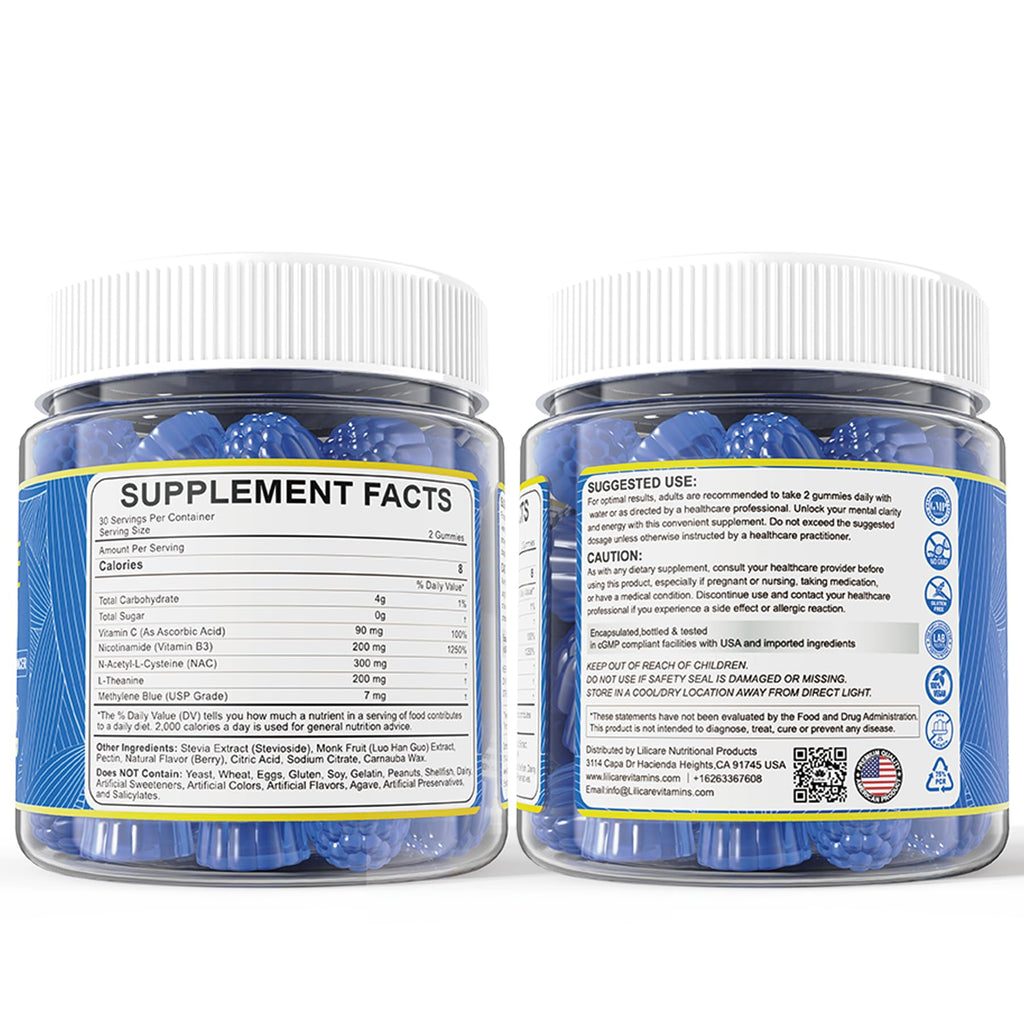 LILICARE Methylene Blue Gummies 7mg Per Serving for Humans | Upgraded Antioxidant & Brain Booster Supplement for Cognitive Function, Energy - FENGGESTORE20