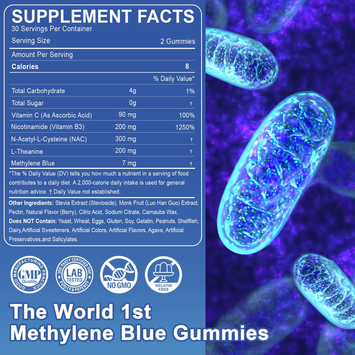LILICARE Methylene Blue Gummies 7mg Per Serving for Humans | Upgraded Antioxidant & Brain Booster Supplement for Cognitive Function, Energy - FENGGESTORE20