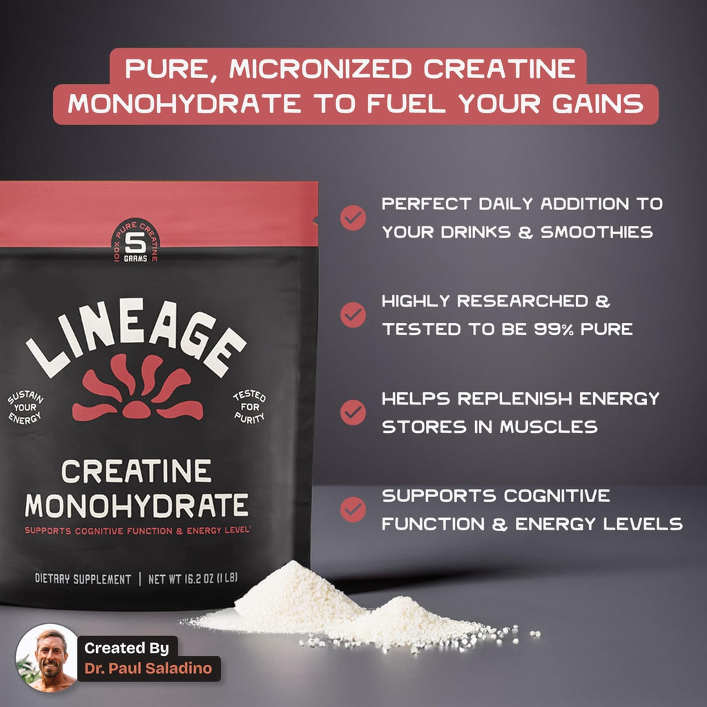 Lineage Provisions Micronized Creatine Monohydrate with Sea Salt - Micronized Creatine Powder for Training & Performance - FENGGESTORE20