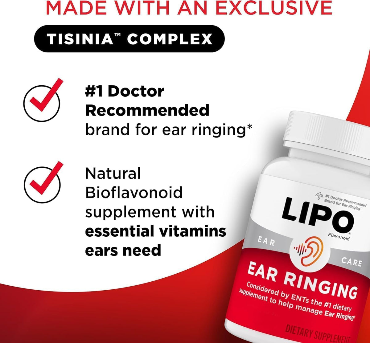 Lipo-Flavonoid Ear Ringing - Doctor-Recommended for Ringing Ears - Clinically Proven Lemon Bioflavonoid Complex with Vitamins C, B1, B2, B6, B12 - FENGGESTORE20