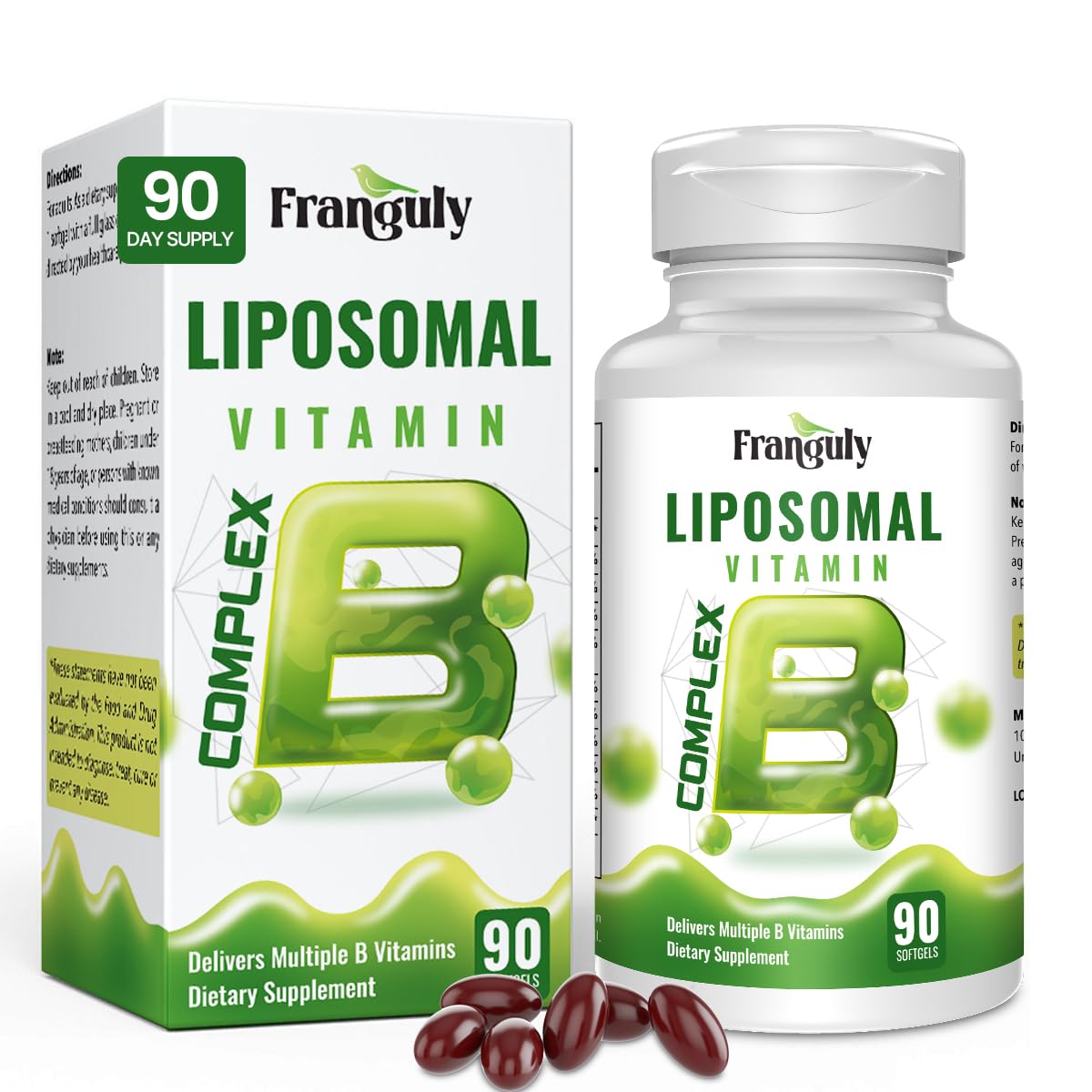 Liposomal B Complex for High Absorption Methylated B12,L-Methyfolate(5-MTHF ),Full Active B Vitamins with Choline Inositol-Energy, Metabolism,Brain & Heart Support - FENGGESTORE20