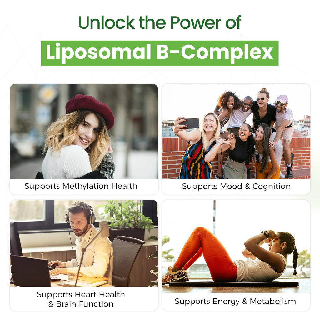 Liposomal B Complex for High Absorption Methylated B12,L-Methyfolate(5-MTHF ),Full Active B Vitamins with Choline Inositol-Energy, Metabolism,Brain & Heart Support - FENGGESTORE20